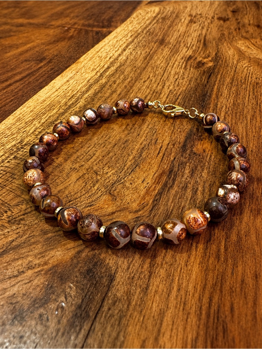 Handmade Brown Lattice Agate Bracelet